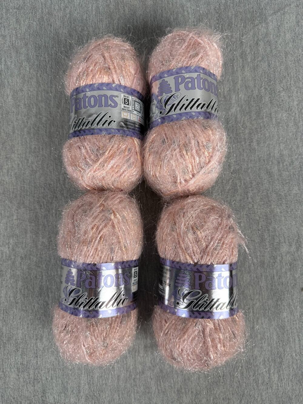 Patons Glittallic Yarn Rose Glow Lot of 4 x 50g Skeins Pink/Silver Metallic